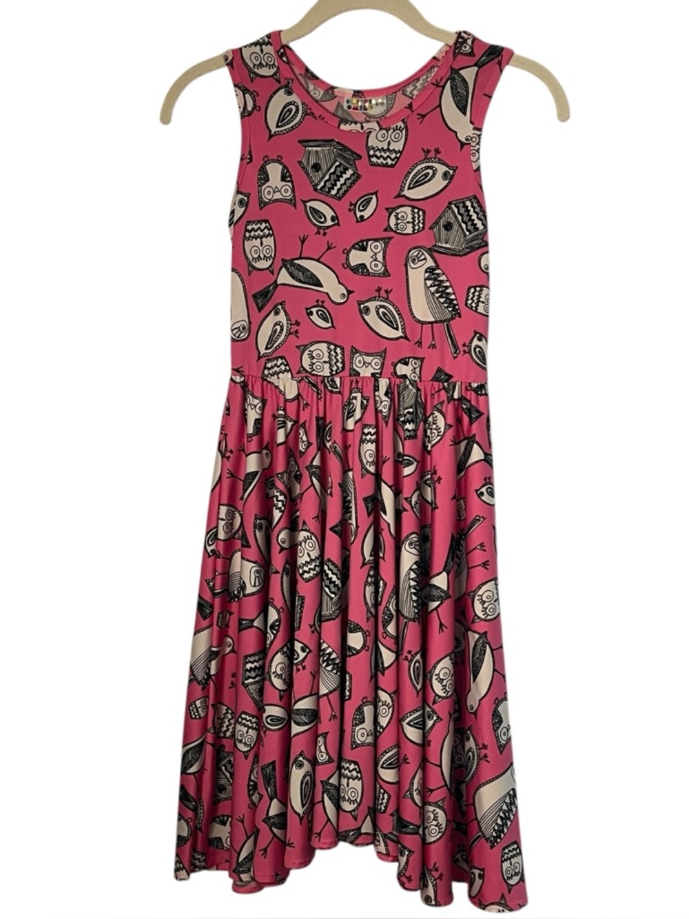 Dot Dot Smile Pink Owl & Bird Print Sleeveless Kids Dress Size 8/10